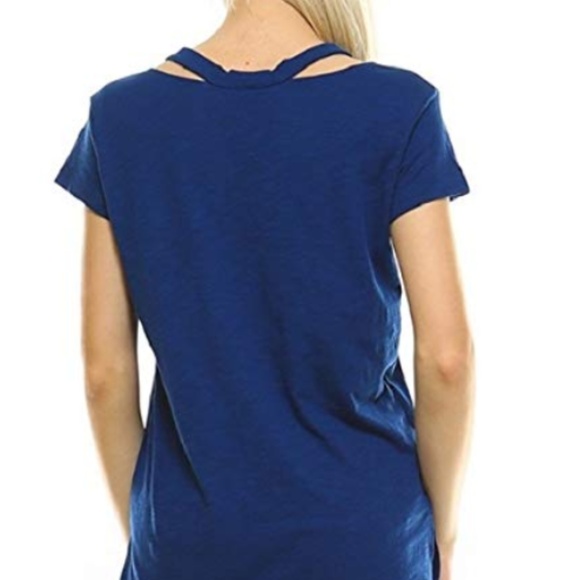 L Ma Belle Cold Shoulder V Neck Tee Shirt Cotton - Picture 2 of 4